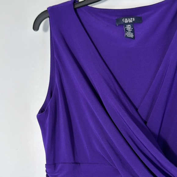 Chaps Dress Purple Ruched Midi Faux Wrap Sleeveless Sheath in Size L NWT - Picture 6 of 12